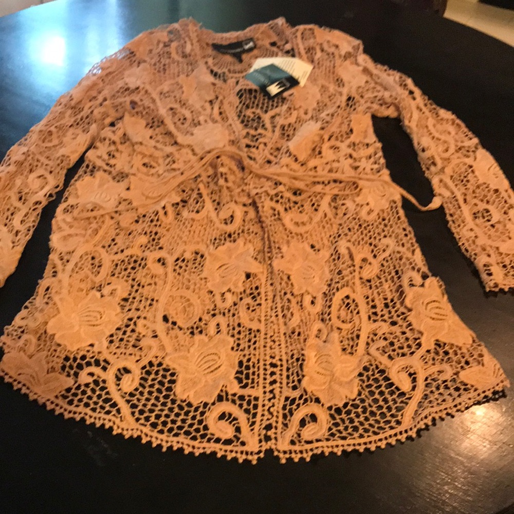 Flirty & Fun  NWT Medium Tan Crochet Look Cover Up